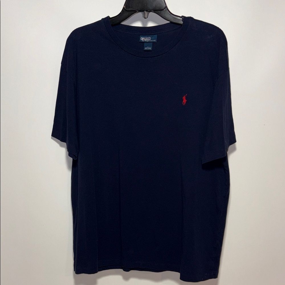 Polo by Ralph Lauren Men's Dark Blue Tee with Red Logo
